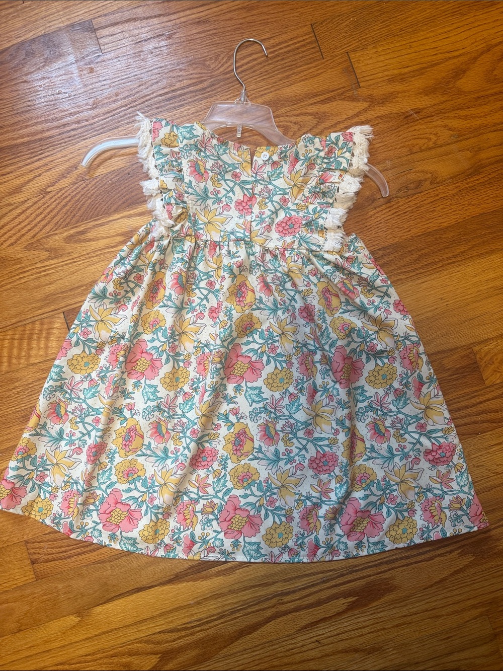Girls Floral Summer Dress with Lace Trim - Multicolor - Picture 2 of 3
